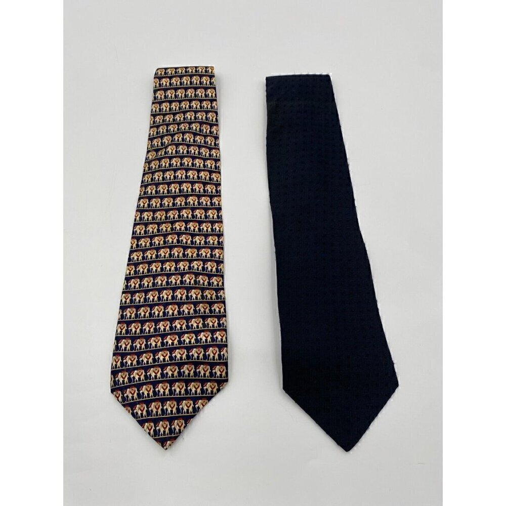 Giorgio Armani Ties for Men Set of 2 Plain and Printed Navy Blue